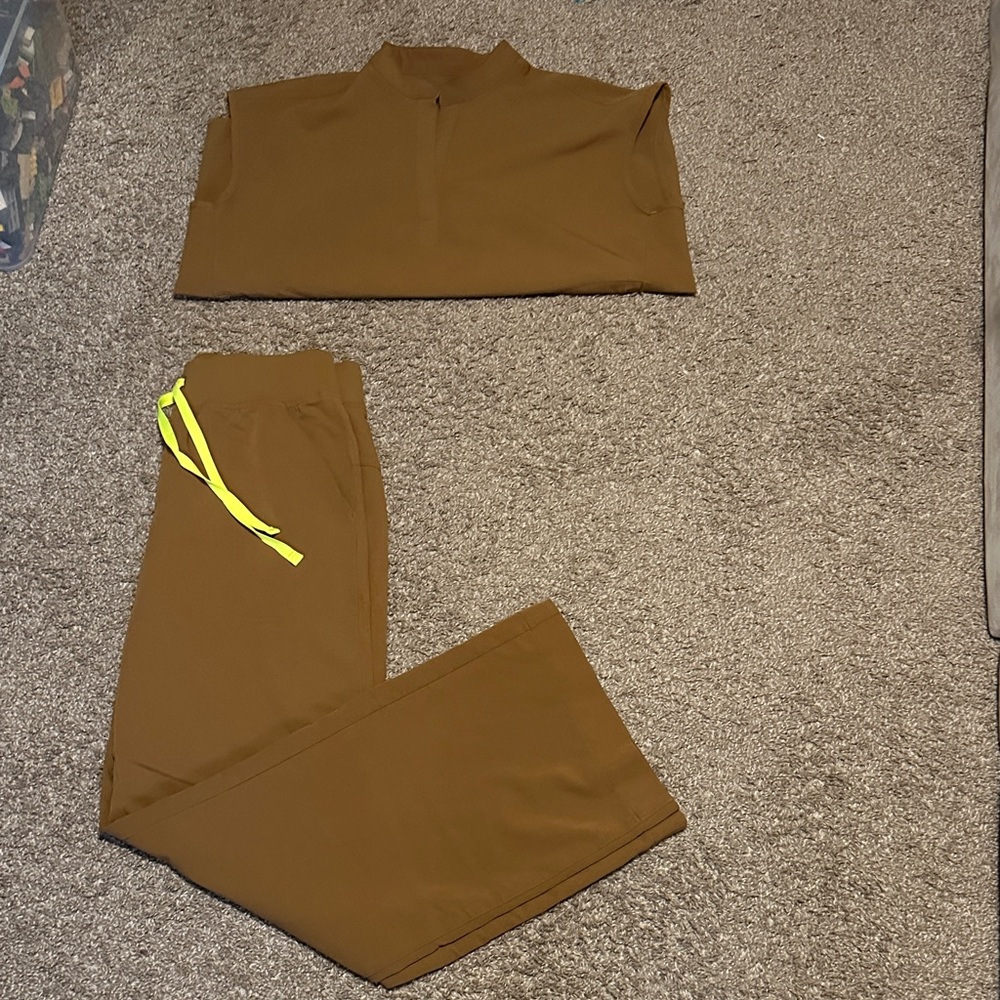 Limited Edition Figs Scrub Set with Yellow Accents. Isabela Wide Leg Scrub Pants